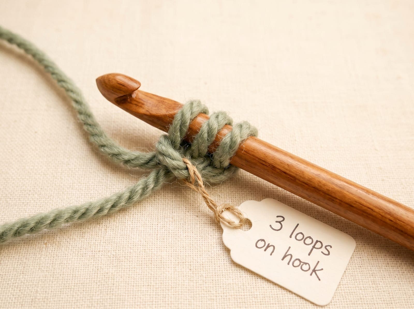 Crochet hook holding a yarn over being inserted under the top two loops of a stitch.