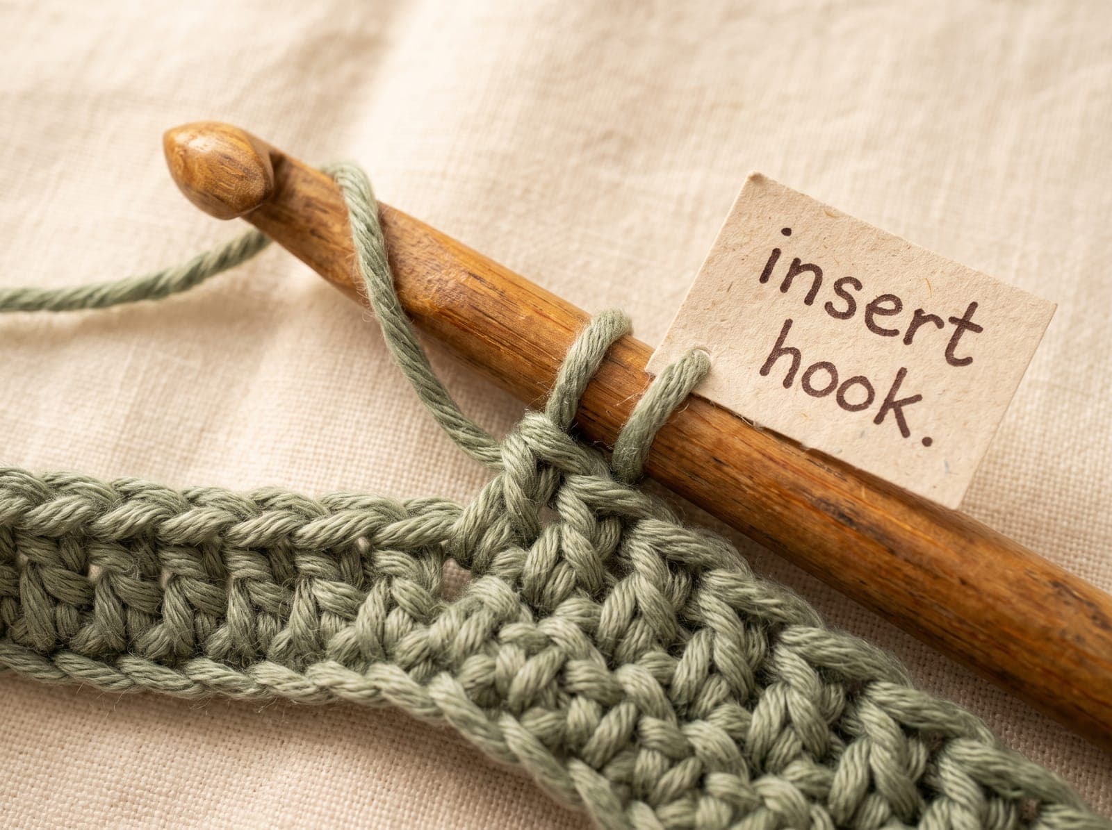 Three loops on a crochet hook after pulling up a loop for half double crochet.