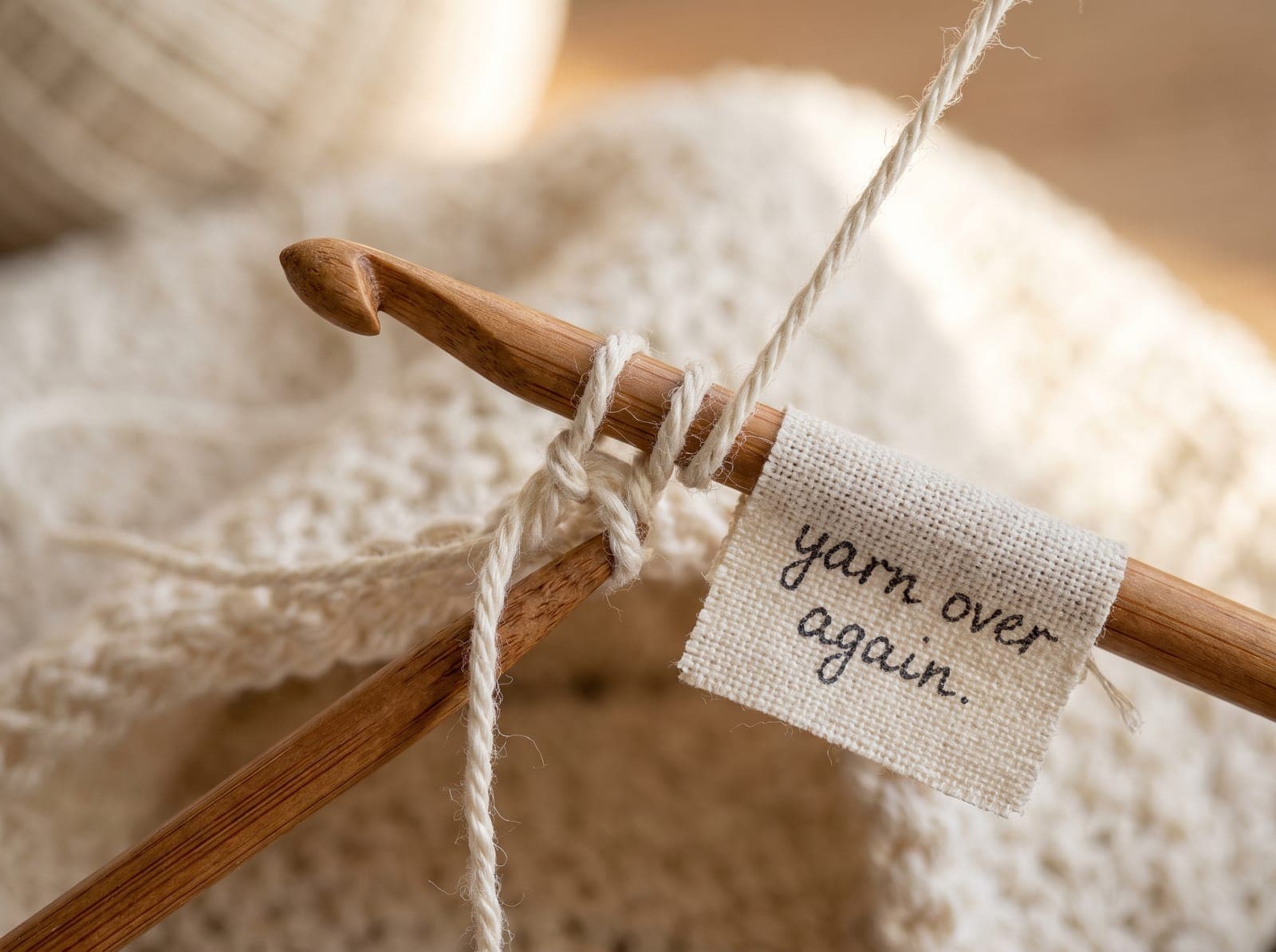 A second yarn over on a hook holding two loops.