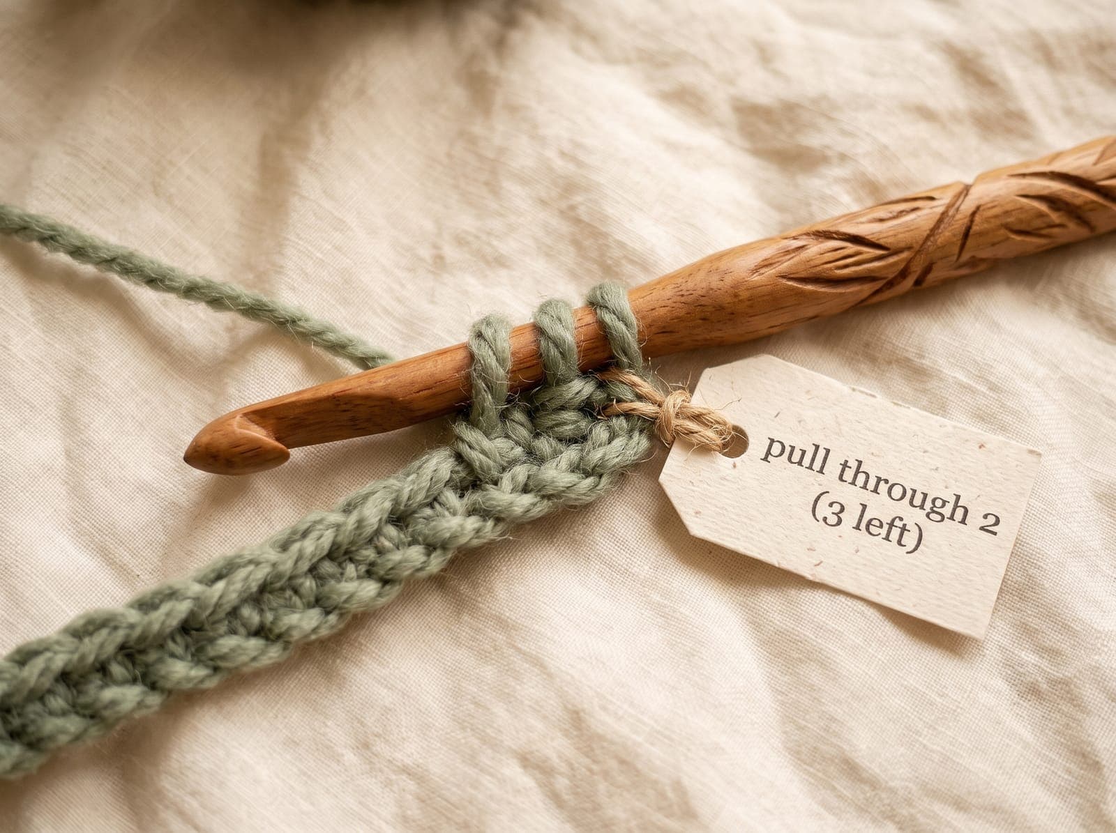 Pulling through the first two loops of treble crochet, leaving three loops on the hook.